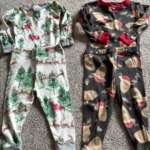 Burt's Bees Baby Green and White Pajama Sets with Holiday Theme